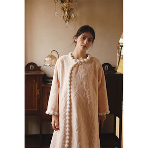 Set <span class=keywords><strong>pigiama</strong></span> stile cinese retrò autunno-inverno da donna | <span class=keywords><strong>Pile</strong></span> composito Jacquard tulipano, bottone a rana, <span class=keywords><strong>pile</strong></span> ispessito, elegante - Product Image 3