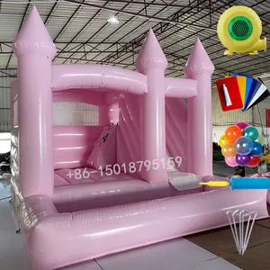 Soft pink castle combo party bouncy castle with soft play ball pit kids bounce house with slide