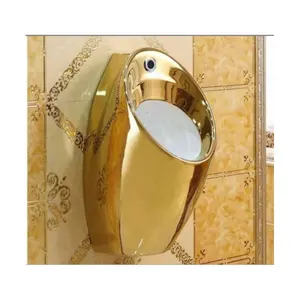 KD-44GUA高级酒店卫生洁具镀金陶瓷尿盆马桶流行圆筒造型壁挂式金色小便池