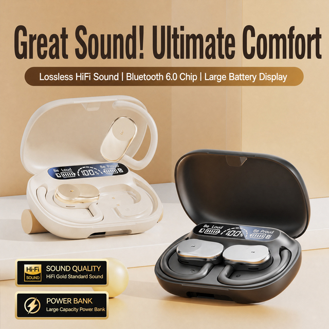OWS Open Ear Wireless Earbuds Bluetooth 6.0 Ear Hook Sports Headphones IPX7 Waterproof ENC Noise Cancelling Charging Case