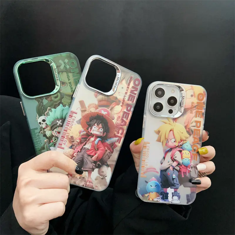 2023 New Style Anime Zoro Luffy Gear 5 Electroplated Camera Case Cool IMD Cover for Iphone 15 14 13 12 11 Pro Max