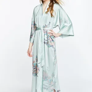 Printed Silk Satin Fabric Sleepwear Bath Robe Bathrobe For Women