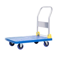 Carretilla de Carga Plegable de Cuatro Ruedas, 400 kg, Resistente, con Estructura de Zinc Galvanizado, Madera Contrachapada, Plástico, Aluminio y Acero