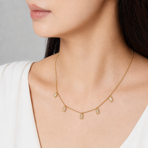 Collier à breloque en zircon en acier inoxydable plaqué or 14 carats par électrolyse sous vide, gouttes rectangulaires, chaîne de 45 cm, options ton or et argent - Product Image 5