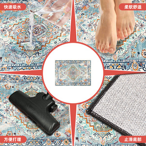 Alfombra de Lana Rectangular con Diseño de Medallón, 100% Fibra de Poliéster, Lavable, Antideslizante, Absorbente de Agua, Fabricada en EE. UU. - Product Image 1