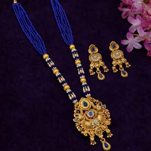 Ensemble de collier long traditionnel en argent oxydé : Bijoux ethniques en métal noir tendance pour femmes et filles - Product Image 2