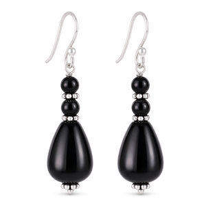 Orecchini Pendenti Vintage Neri a Goccia con Nappine, Gioielli Eleganti da Donna alla Moda - Product Image 1