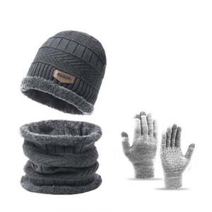 I-0606 Factory Men's Windproof <b>Hat</b> Outdoor Winter <b>Scarf</b> <b>Gloves</b> Collar Warm Knitted 3pcs-<b>set</b> <b>Hat</b> <b>Set</b> - Product Image 4