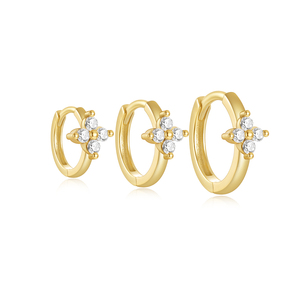 CANNER Simple S925 Argent Sterling Triple Zircon Fleur de Cristal Pétale Multi-tailles 6mm/8mm/10mm/Ensemble de Boucles d'Oreilles à Percer - Product Image 1