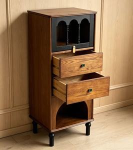 Mueble de Almacenamiento para Sala de Estar, Diseño Moderno de Mediados de Siglo, Gabinete Alto de Madera Sólida con 2 Cajones y Estante Arqueado - Product Image 4