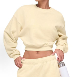 Sudadera Corta de Cuello Redondo para Mujer, con Bordado de Letras, Manga Larga, Informal, para Yoga - Product Image 1
