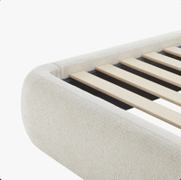 Lit plateforme moderne au design actuel, ensemble de chambre à coucher européen en bois blanc et beige, tailles Queen et King