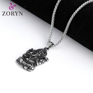 Colliers pendentifs en acier inoxydable Ganesh, le dieu éléphant, bijoux de mode religieux hindou gothique punk vintage en acier titane pour hommes - Product Image 2