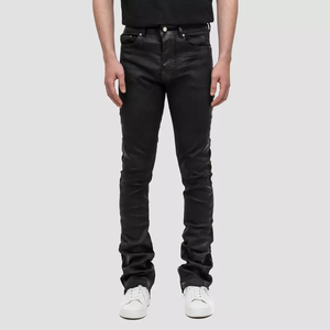 Jeans <span class=keywords><strong>Slim</strong></span> Fit Personalizzati con Basso MOQ, <span class=keywords><strong>Pantaloni</strong></span> in Denim Cerato a Gamba Svasata, <span class=keywords><strong>Pantaloni</strong></span> <span class=keywords><strong>Cargo</strong></span> in Denim per Uomo - Product Image 1