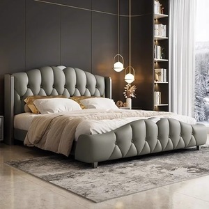Letto Matrimoniale di Lusso Moderno in Pelle con Testiera Imbottita, Mobili per Camera da Letto di Alta Qualità - Product Image 3