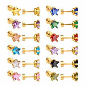 ต่างหูสแตนเลสรูปดาวประดับอัญมณีแบบหนามเตยสำหรับผู้หญิง เครื่องประดับสำหรับงานปาร์ตี้ - Product Image 1