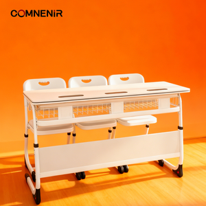 Conjunto de Escritorio y Silla Escolar Moderna de 3 Plazas con Gabinete, Material de Metal y Madera para Escuela <span class=keywords><strong>Primaria</strong></span> - Product Image 4