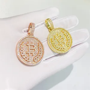 Colar e pingente de luxo de hip hop vvs moissanite, joia masculina e feminina com pingente de moeda diamante b, prata 925