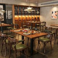 Ensemble table et chaises en bois massif, design rétro, adapté aux restaurants, bars, cafés, hôtels et autres lieux commerciaux