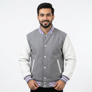 Veste universitaire pour homme, design original, vente en gros, couleur noire, style baseball avec manches en cuir - Product Image 1
