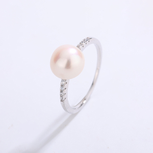 Copper Pink Freshwater Pearl Ring CZ Shoulder Pave Solitaire Elegant Pearl Jewelry for Women Wedding Engagement <b>Gift</b> - Product Image 2