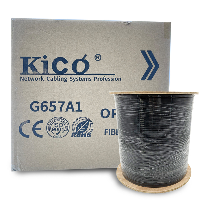 Kico 1000M Self-Supporting Indoor/Outdoor FTTH Drop Cable 2 4-Core Optic Fiber Cable Steel Messe Communication Cables