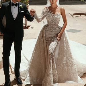 S0993N Nouvelle robe <span class=keywords><strong>de</strong></span> <span class=keywords><strong>mariée</strong></span> <span class=keywords><strong>de</strong></span> <span class=keywords><strong>luxe</strong></span> à traîne longue détachable, haute couture, sans bretelles, <span class=keywords><strong>de</strong></span> haute qualité, faite à la main - Product Image 5