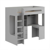 Kinder-Hochbett mit L-förmigem Schreibtisch Schubladen Offenen Ablagefächern Multifunktionales Design