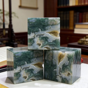 Vente en gros de cubes d'agate mousse naturelle de haute qualité, gravés, tendance mode, cristal de guérison, <span class=keywords><strong>géode</strong></span> de quartz, Feng Shui, pour les affaires - Product Image 5