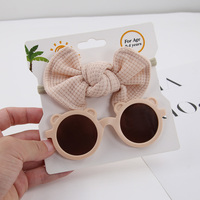 2 Pcs/Set Bear Baby Lunettes de soleil Waffle Topknot Hair Bows Headbands Sun Protection Shadow Glasses Kids Fashion Hair Accessories