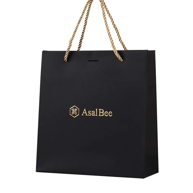 Custom Private Logo Printed Black Big Personalized Luxury Shopping Tote Gift Premium Paper Bags With Handle