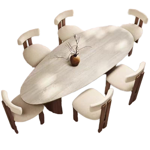 Mesa de comedor de madera maciza moderna contemporánea, curva Base, parte superior de piedra sinterizada, característica extensible para apartamento, cocina, comedor - Product Image 5