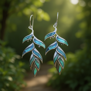 Orecchini pendenti Bohemia placcati in argento da donna, a forma di pianta con intarsio a conchiglia e montatura a castone, gioielli alla moda per feste - Product Image 2