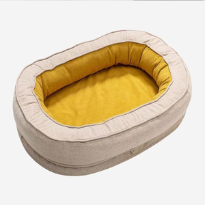 Cama Ortopédica Impermeable de Espuma Premium para Mascotas, Cama Ortopédica de Espuma Viscoelástica para Perros y Gatos, Donut, <span class=keywords><strong>Oval</strong></span> Beige, Anti Ansiedad, Cama para Dormir - Product Image 1