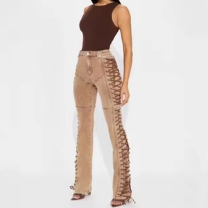 Nouveau Jean Décontracté Droit pour Femme, Tendance, avec Cordon de Serrage à la Taille, Sexy, en Denim, Vêtements pour Femme, Jeans OEM - Product Image 1