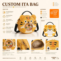 Tas bahu Ita kustom berbentuk Alien pabrikan tas wanita dengan desain pola hewan berbeda MOQ rendah