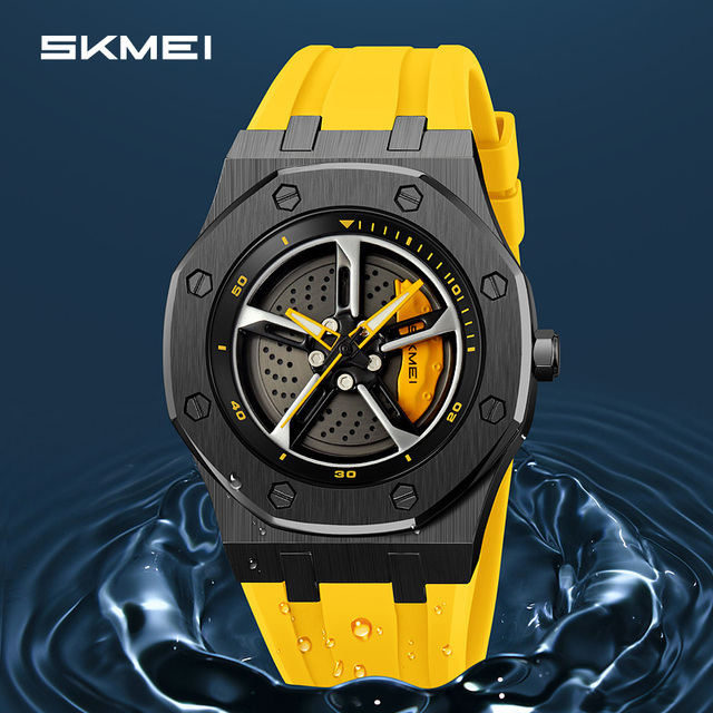 Direct Watch Manufacturer Wholesale 3D Hollow Turning Flywheel Wristwatch Skmei 2359 Silicone Gel Band Car Wheel Quartz Watch