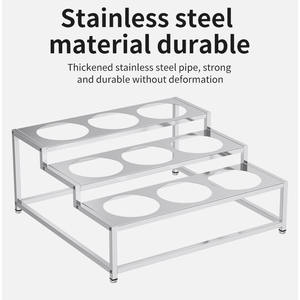 Étagère à épices à trois niveaux en acier inoxydable, 16 compartiments, pots ronds, support à condiments pour service buffet, équipement de restaurant - Product Image 4