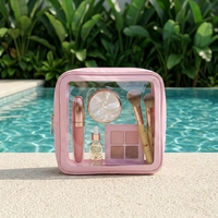 Sac de toilette transparent en PVC rose bébé, personnalisé avec logo, étanche, portable, pour voyage, trousse de maquillage transparente en PVC avec fermeture éclair