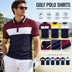 Fabricant de polos de golf OEM, dropshipping, polos de golf pour hommes à blocs de couleur, logo personnalisé, chemise d'équipe de club, fournisseur de marques privées - Product Image 1