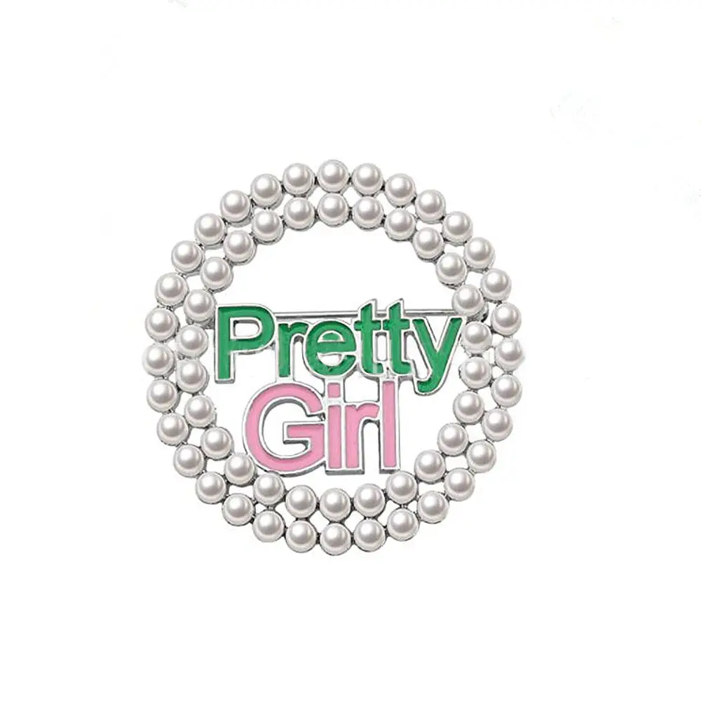 Broche redondo de perlas de imitación para niñas, insignia bonita