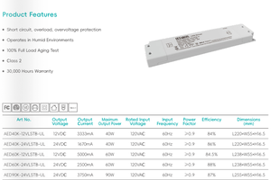 محول طاقة LED قابل للتعتيم من Letaron بقدرة <span class=keywords><strong>40</strong></span> واط و60 واط و90 واط، محول من 120 فولت تيار متردد إلى 12 فولت تيار مستمر لإضاءة خزائن المرايا - Product Image 4