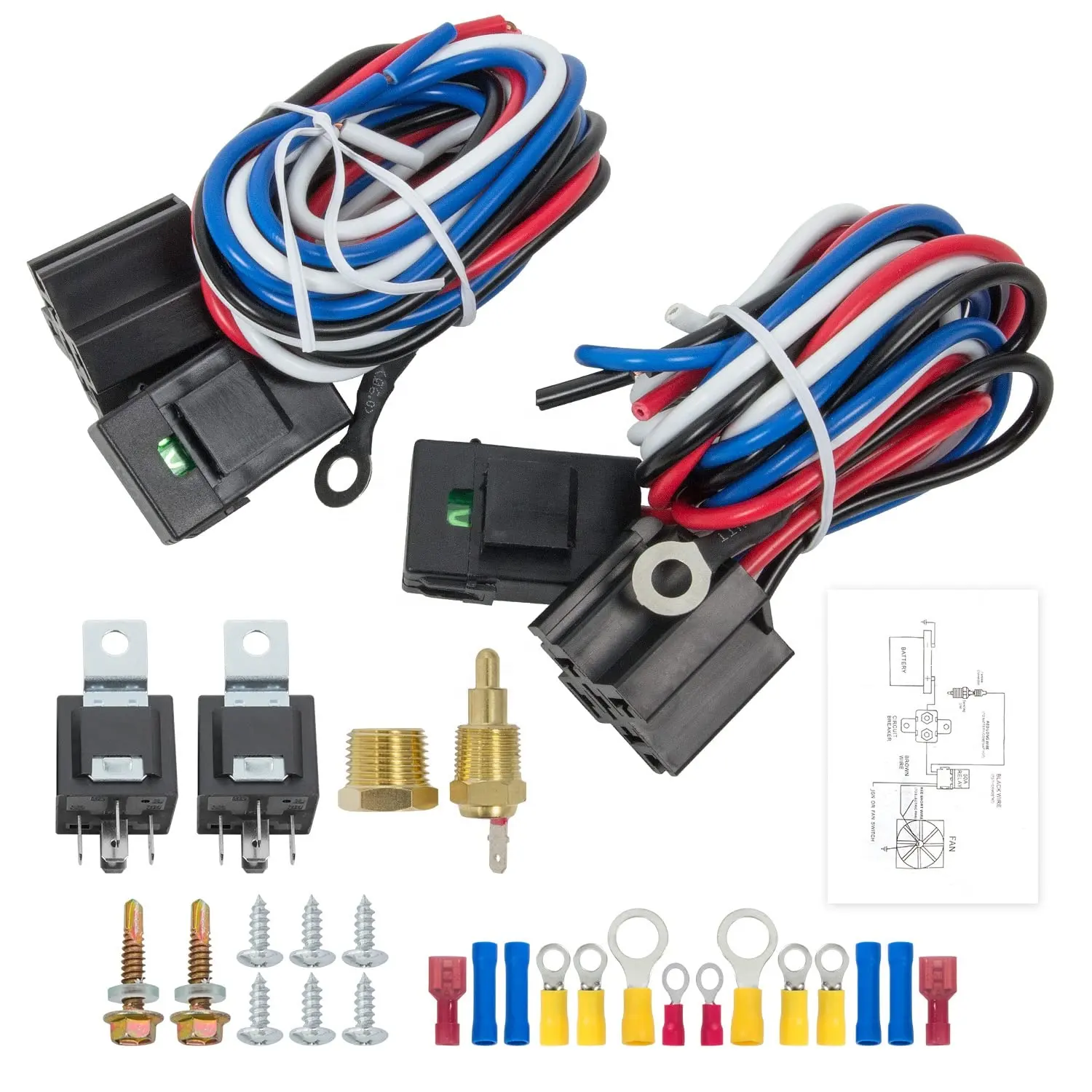 Dual Electric Fan Relay Kit with Thermostat Temperature Switch and Electric Cooling Fan Thermostat Kit 175-185 Degrees