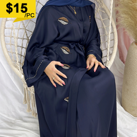 Sharut Grande Vente Liquidation Dubaï Abaya Robe Musulmane Premium Femme EID Kimono Perlé Feuille Fait Main Crêpe Satin Robe Abaya