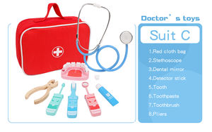 Giocattolo Medico in Legno per Bambini, Kit Medico e Dentistico Rosso con Borsa in Tessuto, Giochi di Ruolo per Bambini - Product Image 3