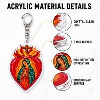 Porte-clés personnalisé en acrylique Sacré-Cœur Vierge Marie, breloque religieuse pour sac, vente en gros
