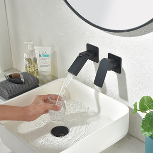 Robinet de lavabo mural encastré à <span class=keywords><strong>poignée</strong></span> unique, style minimaliste moderne, pour salle de bain, luxe discret, eau chaude et froide - Product Image 3