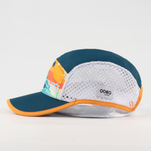 Gorra <span class=keywords><strong>de</strong></span> running personalizada al por mayor <span class=keywords><strong>de</strong></span> 5 paneles con impresión completa, gorra <span class=keywords><strong>de</strong></span> campamento con orificios cortados a láser, visera plana, parche bordado, hebilla y secado rápido - Product Image 3