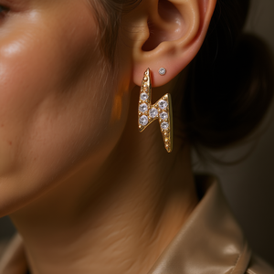 Pendientes de Espiga Dorados con Cristales de Estrás, Corte Brillante Redondo, Engaste de Puntas, Joyería de Moda para Unisex - Product Image 2