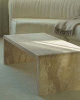 Table basse rectangulaire classique en travertin, table basse en marbre à bord cascade, table basse de salon, design de table à thé